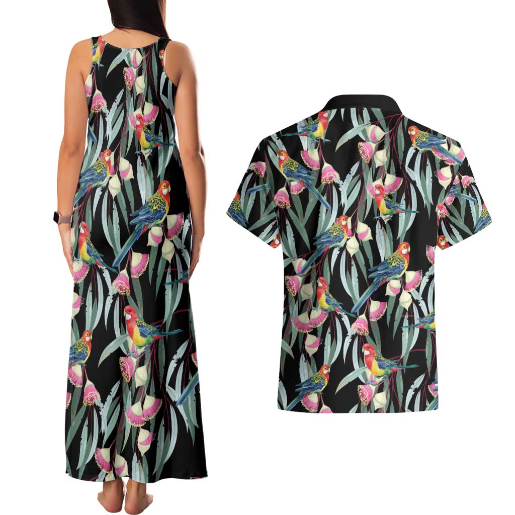 Eastern Rosella Australia Couples Matching Tank Maxi Dress and Hawaiian Shirt Eucalyptus Blossom Seamless Style - Aussie Hoodie