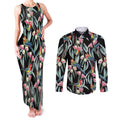 Eastern Rosella Australia Couples Matching Tank Maxi Dress and Long Sleeve Button Shirt Eucalyptus Blossom Seamless Style - Aussie Hoodie