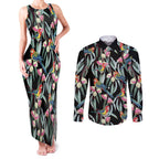 Eastern Rosella Australia Couples Matching Tank Maxi Dress and Long Sleeve Button Shirt Eucalyptus Blossom Seamless Style - Aussie Hoodie