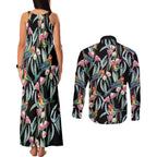 Eastern Rosella Australia Couples Matching Tank Maxi Dress and Long Sleeve Button Shirt Eucalyptus Blossom Seamless Style - Aussie Hoodie