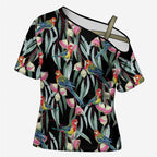 Eastern Rosella Australia Cross Shoulder Shirt Eucalyptus Blossom Seamless Style - Aussie Hoodie