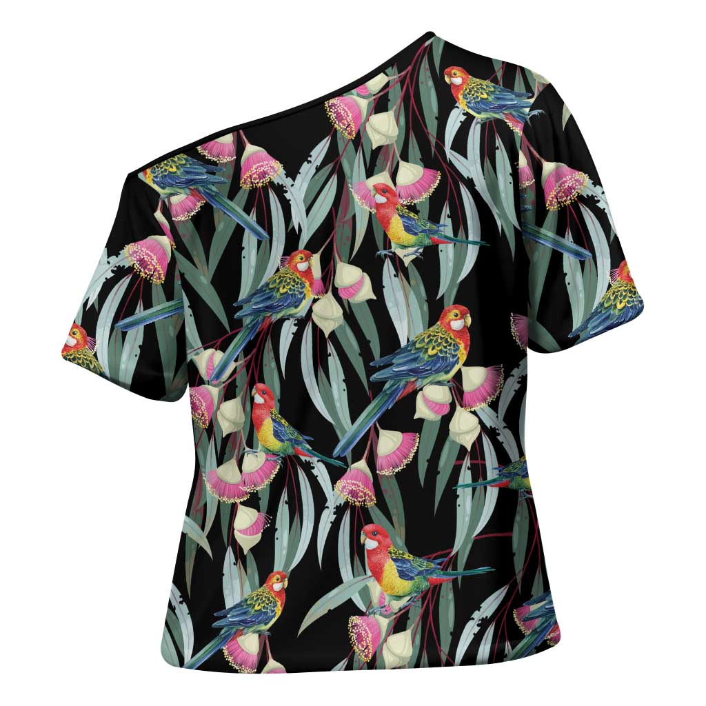 Eastern Rosella Australia Cross Shoulder Shirt Eucalyptus Blossom Seamless Style - Aussie Hoodie