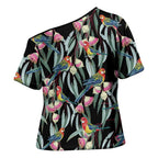 Eastern Rosella Australia Cross Shoulder Shirt Eucalyptus Blossom Seamless Style - Aussie Hoodie