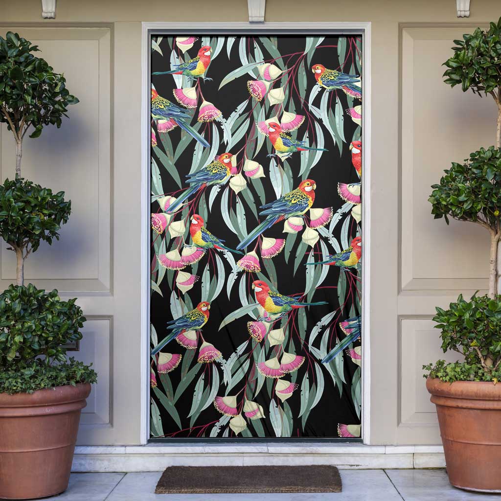 Eastern Rosella Australia Door Cover Eucalyptus Blossom Seamless Style - Aussie Hoodie