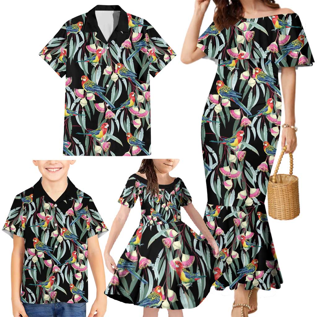 Eastern Rosella Australia Family Matching Mermaid Dress and Hawaiian Shirt Eucalyptus Blossom Seamless Style - Aussie Hoodie