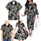 Eastern Rosella Australia Family Matching Off The Shoulder Long Sleeve Dress and Hawaiian Shirt Eucalyptus Blossom Seamless Style - Aussie Hoodie