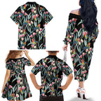 Eastern Rosella Australia Family Matching Off The Shoulder Long Sleeve Dress and Hawaiian Shirt Eucalyptus Blossom Seamless Style - Aussie Hoodie