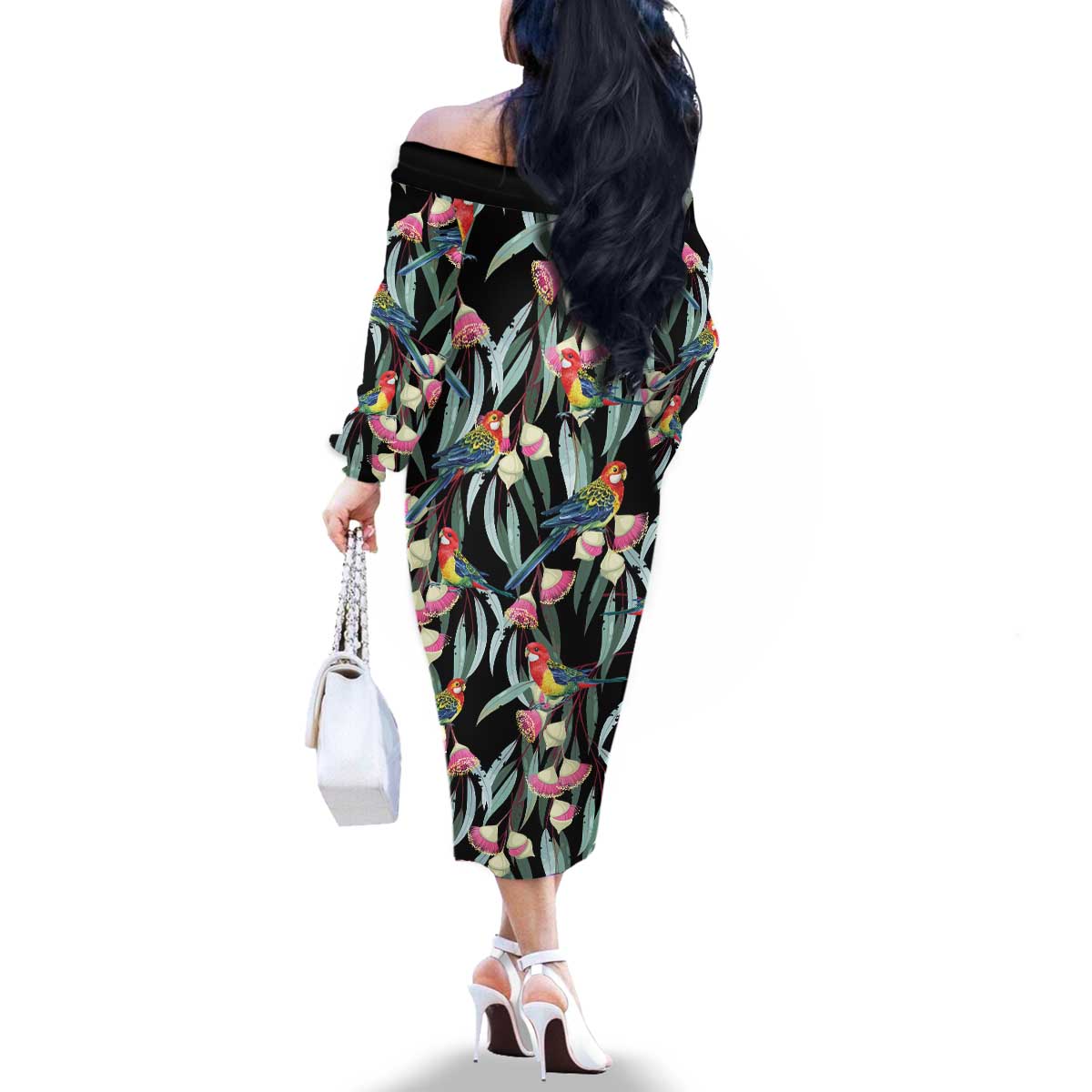 Eastern Rosella Australia Family Matching Off The Shoulder Long Sleeve Dress and Hawaiian Shirt Eucalyptus Blossom Seamless Style - Aussie Hoodie