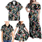 Eastern Rosella Australia Family Matching Off Shoulder Maxi Dress and Hawaiian Shirt Eucalyptus Blossom Seamless Style - Aussie Hoodie