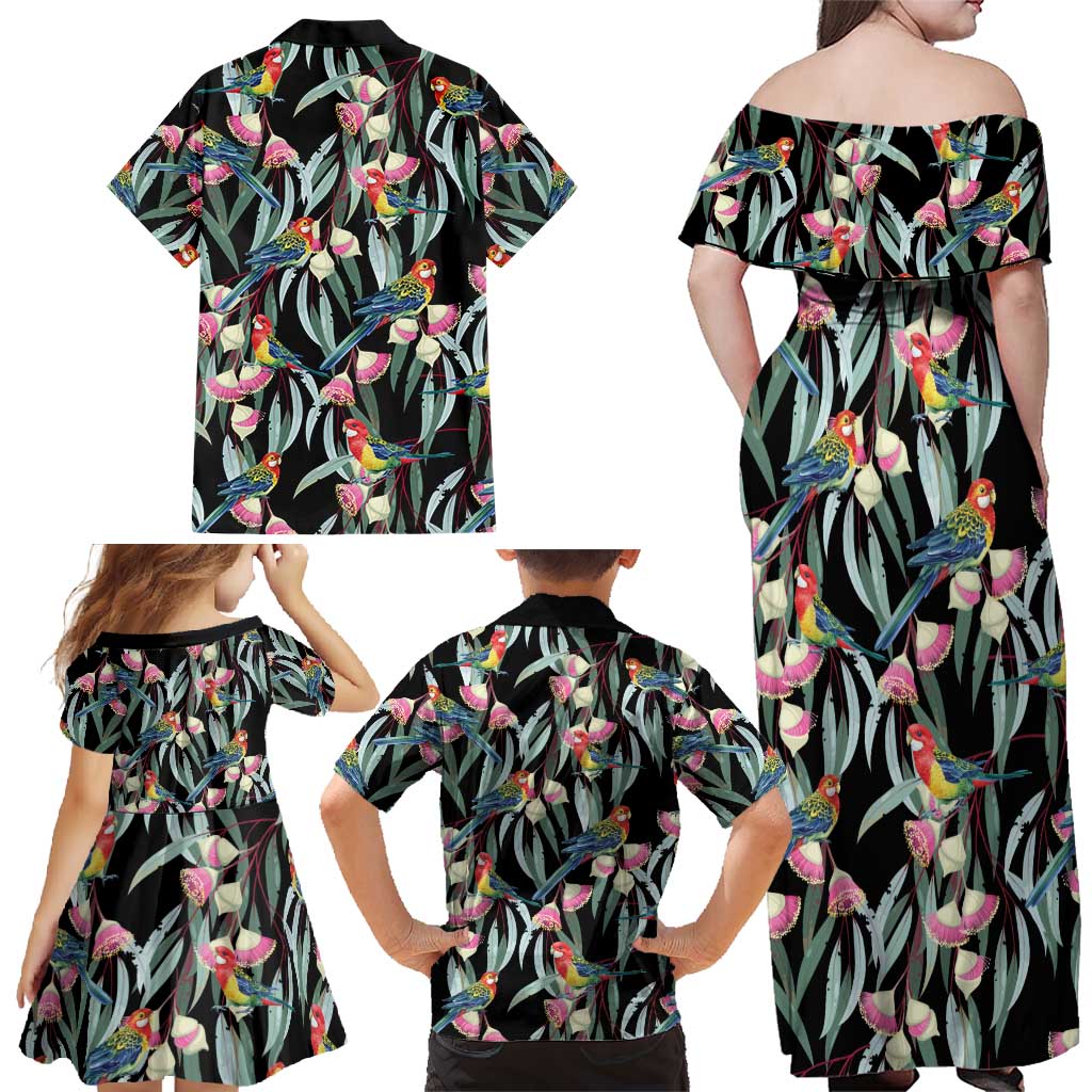 Eastern Rosella Australia Family Matching Off Shoulder Maxi Dress and Hawaiian Shirt Eucalyptus Blossom Seamless Style - Aussie Hoodie