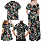 Eastern Rosella Australia Family Matching Off Shoulder Maxi Dress and Hawaiian Shirt Eucalyptus Blossom Seamless Style - Aussie Hoodie