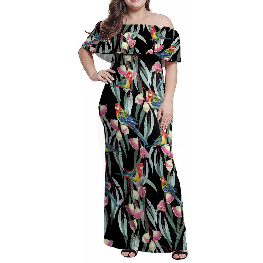 Eastern Rosella Australia Family Matching Off Shoulder Maxi Dress and Hawaiian Shirt Eucalyptus Blossom Seamless Style - Aussie Hoodie