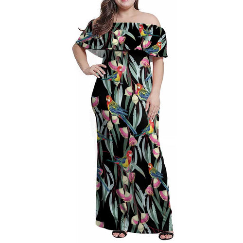 Eastern Rosella Australia Family Matching Off Shoulder Maxi Dress and Hawaiian Shirt Eucalyptus Blossom Seamless Style - Aussie Hoodie