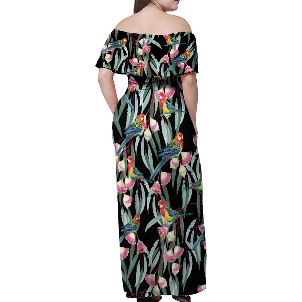 Eastern Rosella Australia Family Matching Off Shoulder Maxi Dress and Hawaiian Shirt Eucalyptus Blossom Seamless Style - Aussie Hoodie
