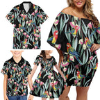 Eastern Rosella Australia Family Matching Off Shoulder Short Dress and Hawaiian Shirt Eucalyptus Blossom Seamless Style - Aussie Hoodie
