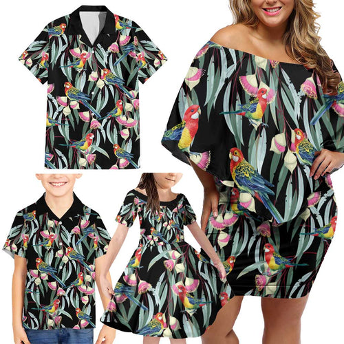 Eastern Rosella Australia Family Matching Off Shoulder Short Dress and Hawaiian Shirt Eucalyptus Blossom Seamless Style - Aussie Hoodie