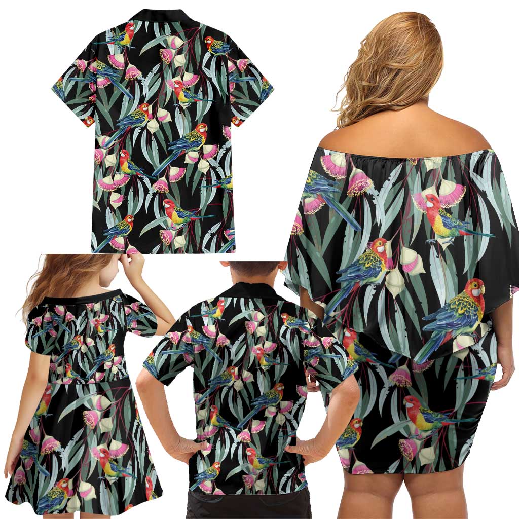 Eastern Rosella Australia Family Matching Off Shoulder Short Dress and Hawaiian Shirt Eucalyptus Blossom Seamless Style - Aussie Hoodie