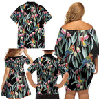 Eastern Rosella Australia Family Matching Off Shoulder Short Dress and Hawaiian Shirt Eucalyptus Blossom Seamless Style - Aussie Hoodie