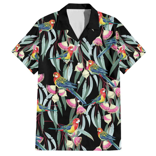 Eastern Rosella Australia Family Matching Off Shoulder Short Dress and Hawaiian Shirt Eucalyptus Blossom Seamless Style - Aussie Hoodie