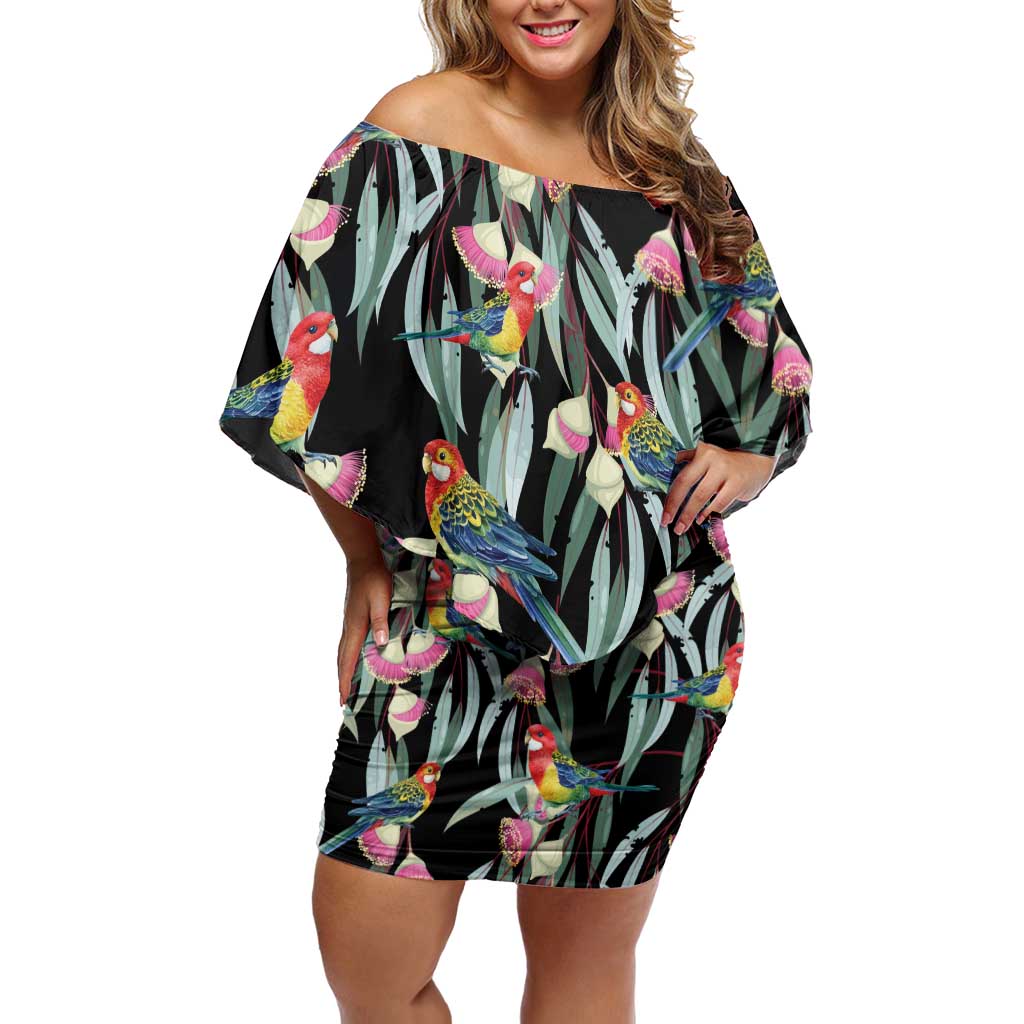 Eastern Rosella Australia Family Matching Off Shoulder Short Dress and Hawaiian Shirt Eucalyptus Blossom Seamless Style - Aussie Hoodie
