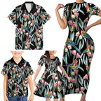 Eastern Rosella Australia Family Matching Short Sleeve Bodycon Dress and Hawaiian Shirt Eucalyptus Blossom Seamless Style - Aussie Hoodie