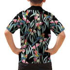 Eastern Rosella Australia Family Matching Short Sleeve Bodycon Dress and Hawaiian Shirt Eucalyptus Blossom Seamless Style - Aussie Hoodie