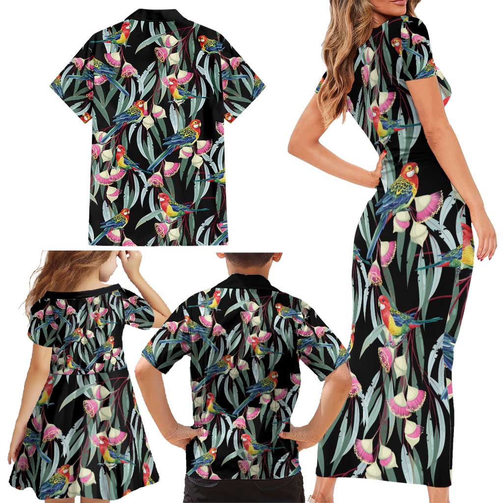 Eastern Rosella Australia Family Matching Short Sleeve Bodycon Dress and Hawaiian Shirt Eucalyptus Blossom Seamless Style - Aussie Hoodie