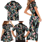 Eastern Rosella Australia Family Matching Short Sleeve Bodycon Dress and Hawaiian Shirt Eucalyptus Blossom Seamless Style - Aussie Hoodie