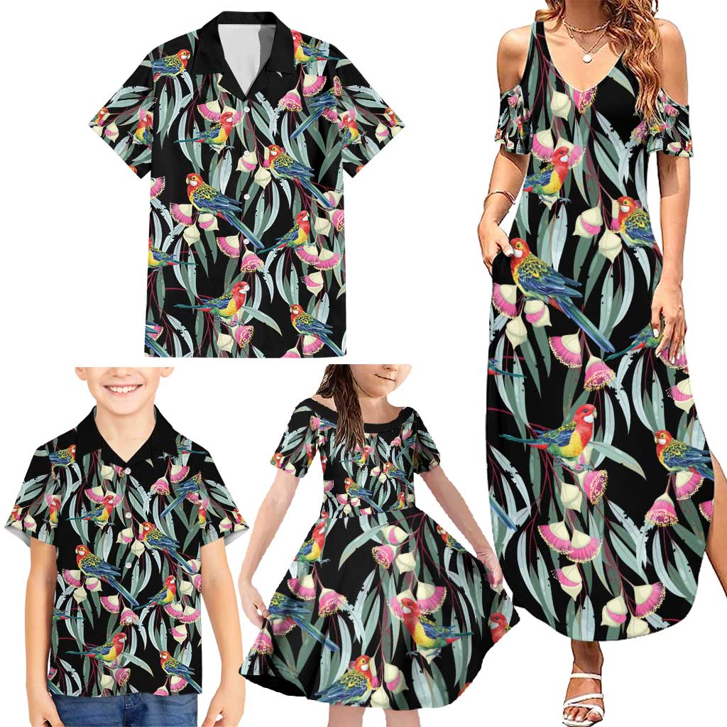 Eastern Rosella Australia Family Matching Summer Maxi Dress and Hawaiian Shirt Eucalyptus Blossom Seamless Style - Aussie Hoodie