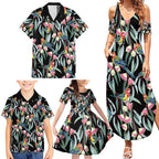 Eastern Rosella Australia Family Matching Summer Maxi Dress and Hawaiian Shirt Eucalyptus Blossom Seamless Style - Aussie Hoodie