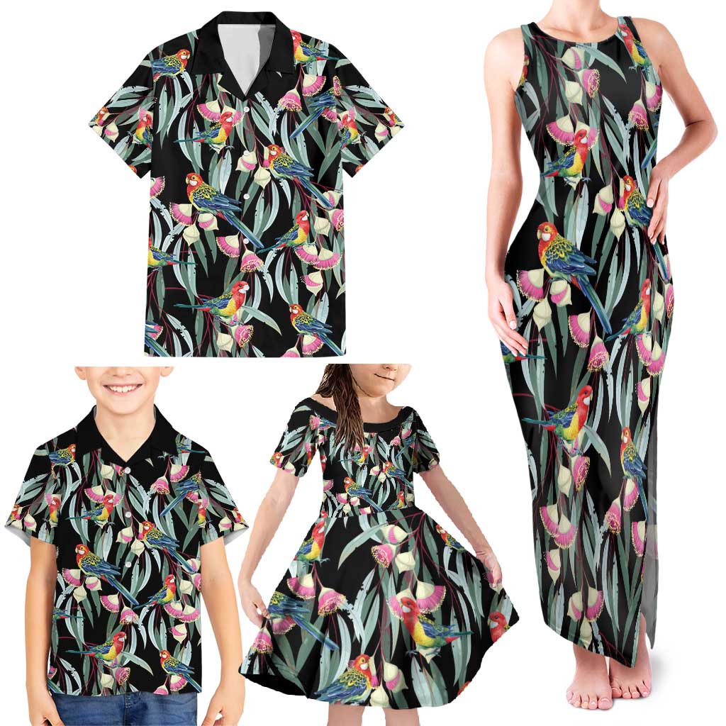 Eastern Rosella Australia Family Matching Tank Maxi Dress and Hawaiian Shirt Eucalyptus Blossom Seamless Style - Aussie Hoodie