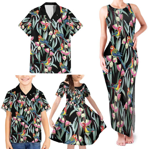 Eastern Rosella Australia Family Matching Tank Maxi Dress and Hawaiian Shirt Eucalyptus Blossom Seamless Style - Aussie Hoodie
