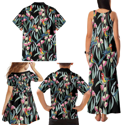 Eastern Rosella Australia Family Matching Tank Maxi Dress and Hawaiian Shirt Eucalyptus Blossom Seamless Style - Aussie Hoodie