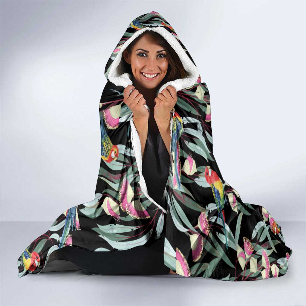 Eastern Rosella Australia Hooded Blanket Eucalyptus Blossom Seamless Style - Aussie Hoodie