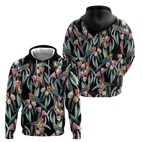 Eastern Rosella Australia Hoodie Eucalyptus Blossom Seamless Style - Aussie Hoodie