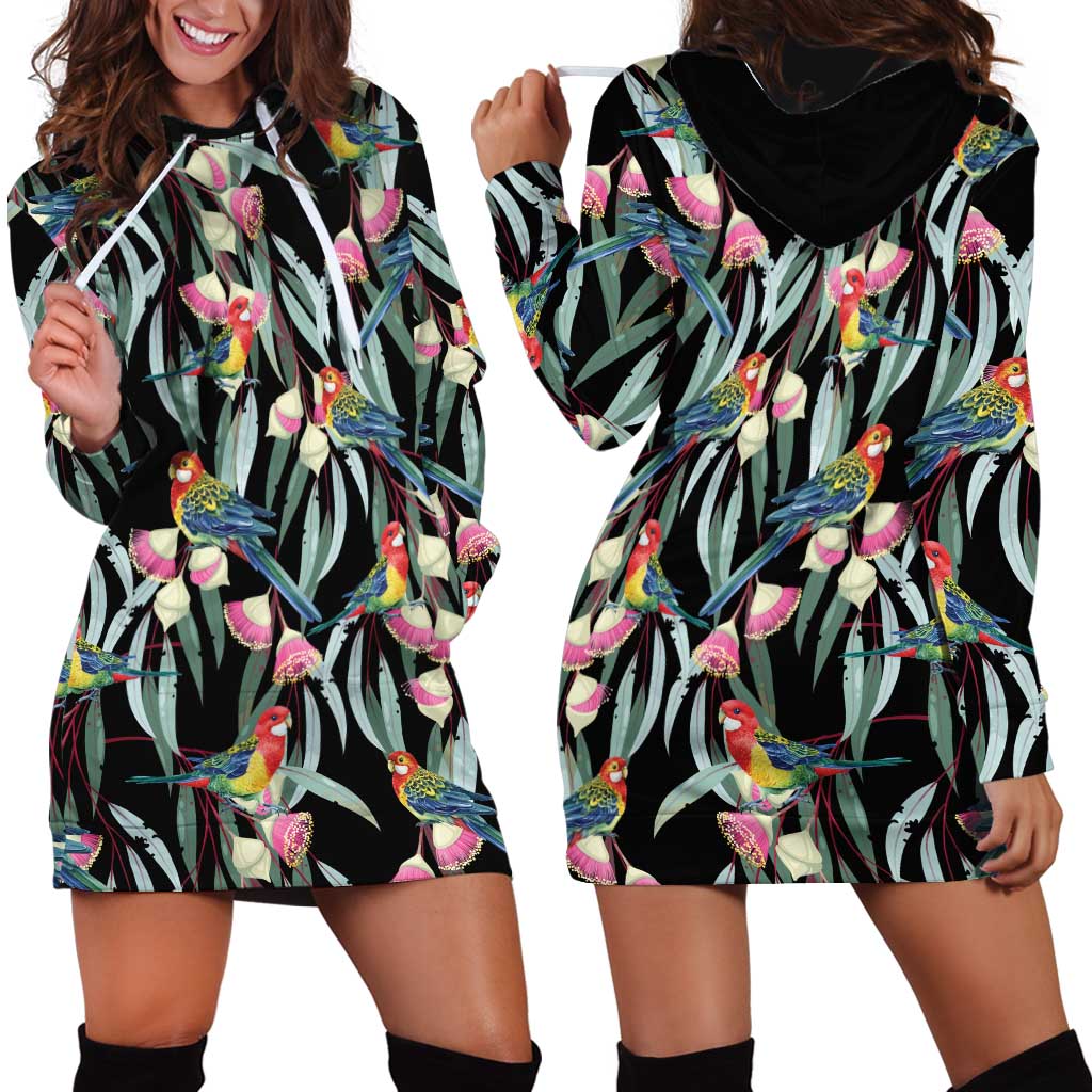 Eastern Rosella Australia Hoodie Dress Eucalyptus Blossom Seamless Style - Aussie Hoodie