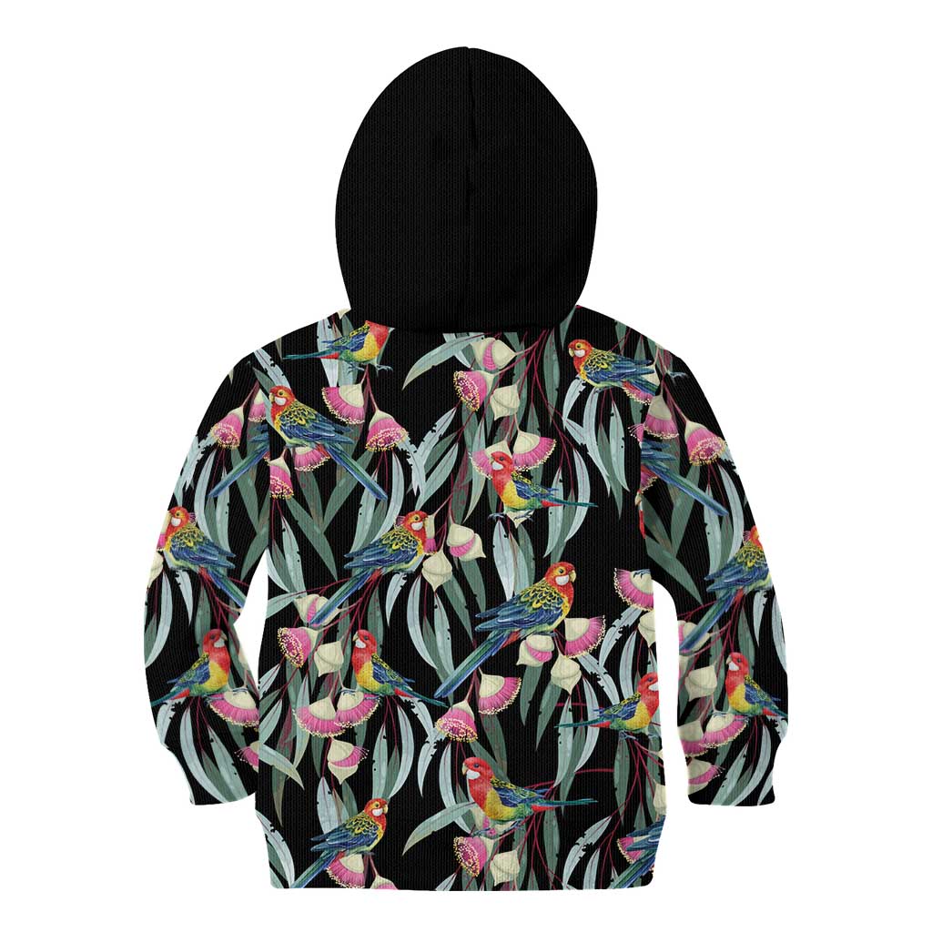 Eastern Rosella Australia Kid Hoodie Eucalyptus Blossom Seamless Style - Aussie Hoodie