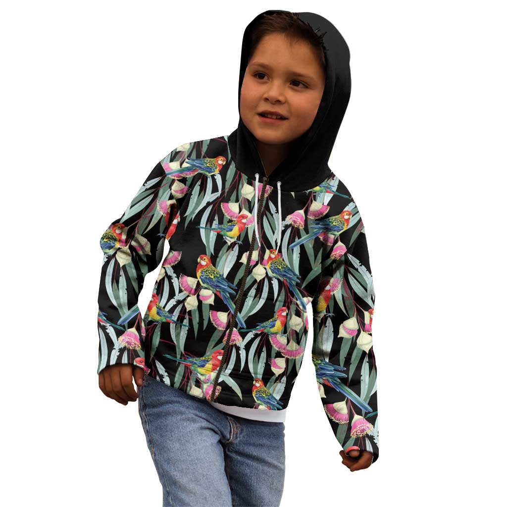 Eastern Rosella Australia Kid Hoodie Eucalyptus Blossom Seamless Style - Aussie Hoodie