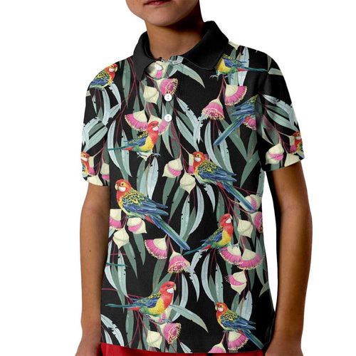Eastern Rosella Australia Kid Polo Shirt Eucalyptus Blossom Seamless Style - Aussie Hoodie