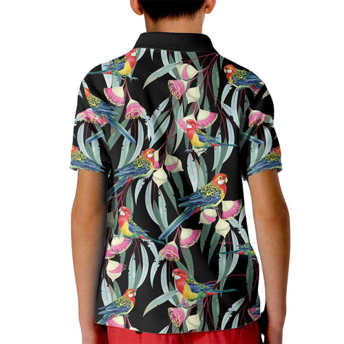 Eastern Rosella Australia Kid Polo Shirt Eucalyptus Blossom Seamless Style - Aussie Hoodie