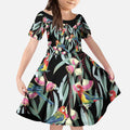 Eastern Rosella Australia Kid Short Sleeve Dress Eucalyptus Blossom Seamless Style - Aussie Hoodie