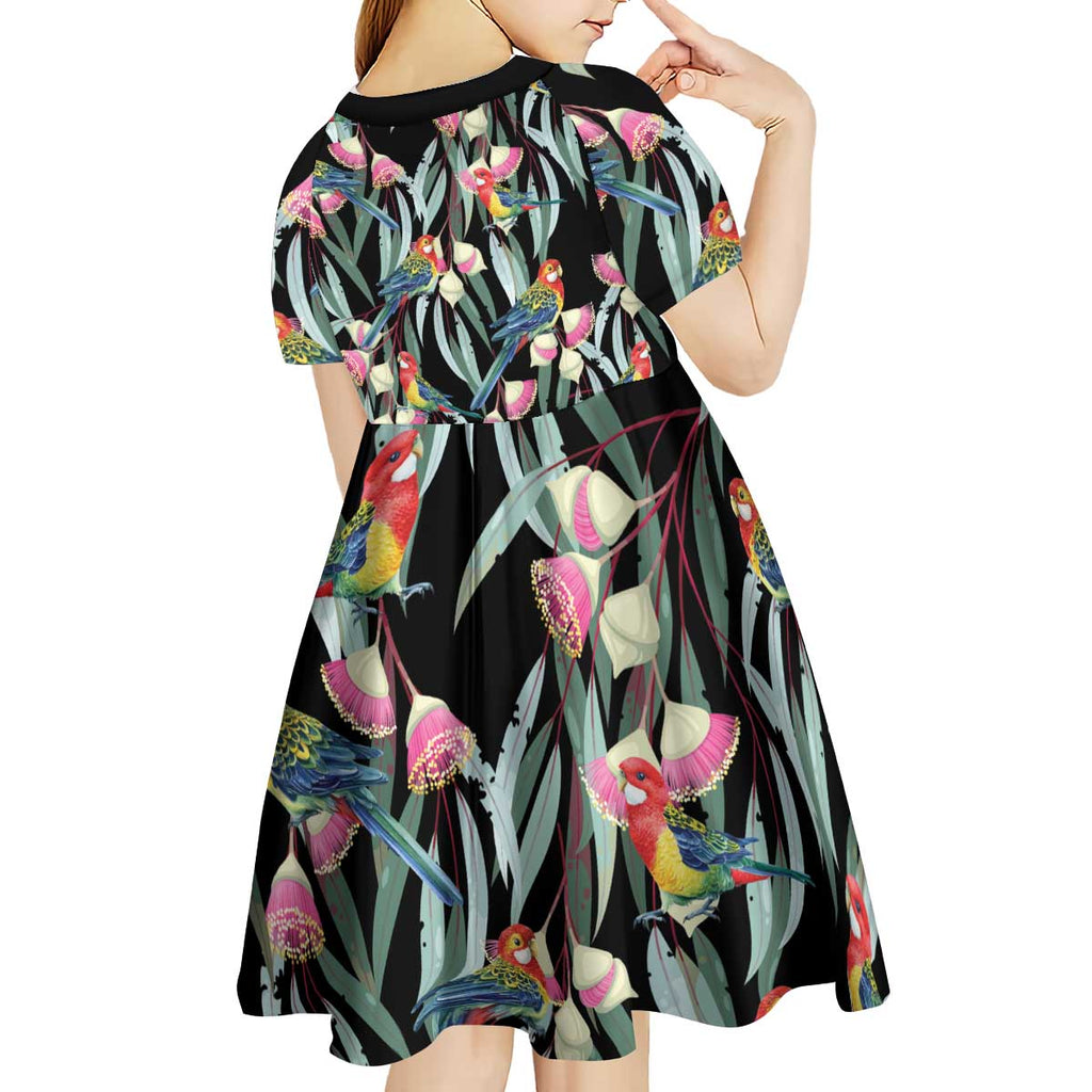 Eastern Rosella Australia Kid Short Sleeve Dress Eucalyptus Blossom Seamless Style - Aussie Hoodie
