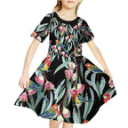 Eastern Rosella Australia Kid Short Sleeve Dress Eucalyptus Blossom Seamless Style - Aussie Hoodie