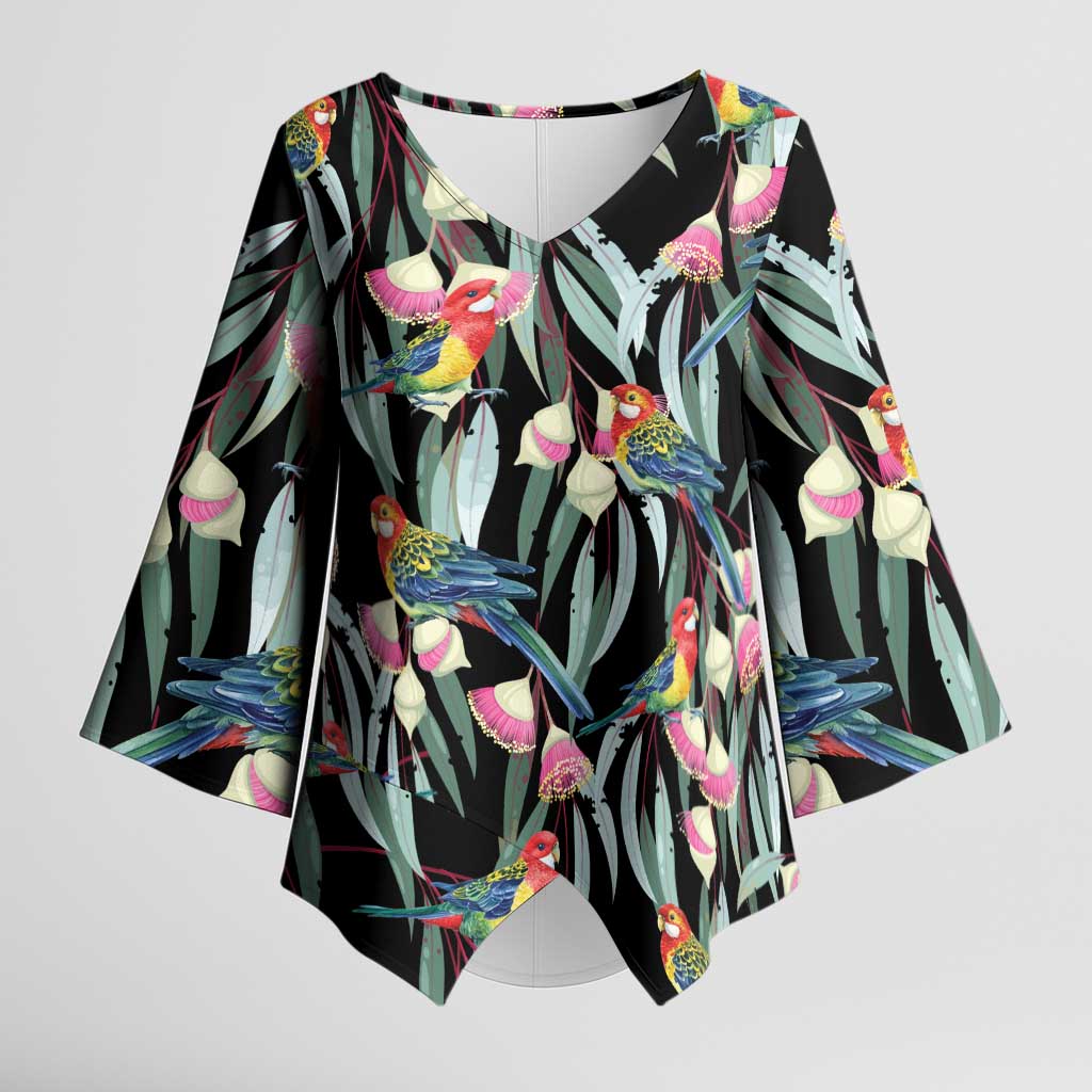 Eastern Rosella Australia Kimono Sleeve Blouse Eucalyptus Blossom Seamless Style - Aussie Hoodie