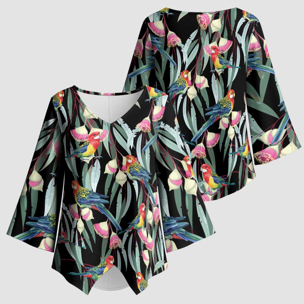 Eastern Rosella Australia Kimono Sleeve Blouse Eucalyptus Blossom Seamless Style - Aussie Hoodie