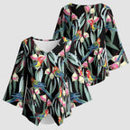 Eastern Rosella Australia Kimono Sleeve Blouse Eucalyptus Blossom Seamless Style - Aussie Hoodie