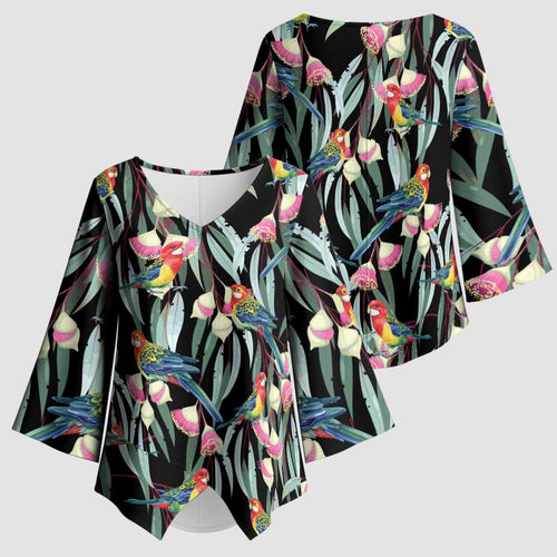 Eastern Rosella Australia Kimono Sleeve Blouse Eucalyptus Blossom Seamless Style - Aussie Hoodie