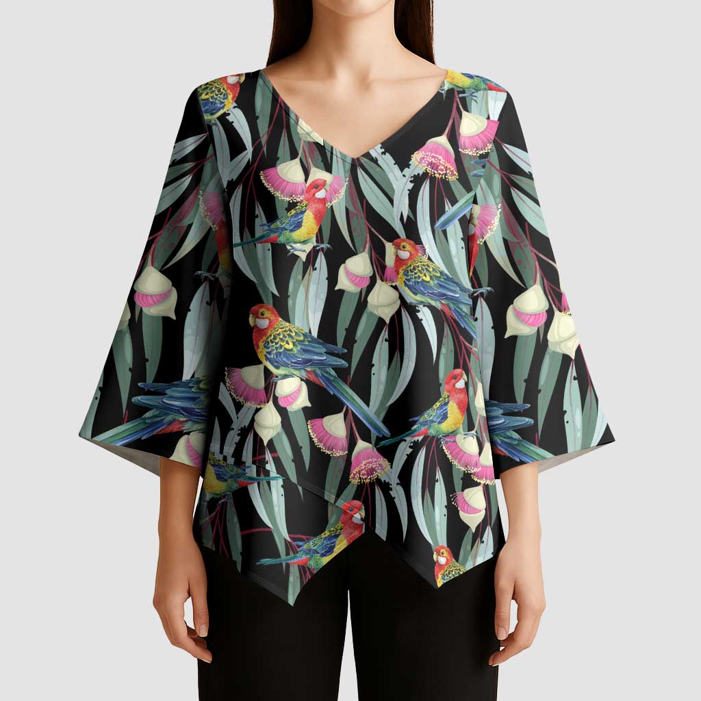 Eastern Rosella Australia Kimono Sleeve Blouse Eucalyptus Blossom Seamless Style - Aussie Hoodie