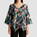 Eastern Rosella Australia Kimono Sleeve Blouse Eucalyptus Blossom Seamless Style - Aussie Hoodie