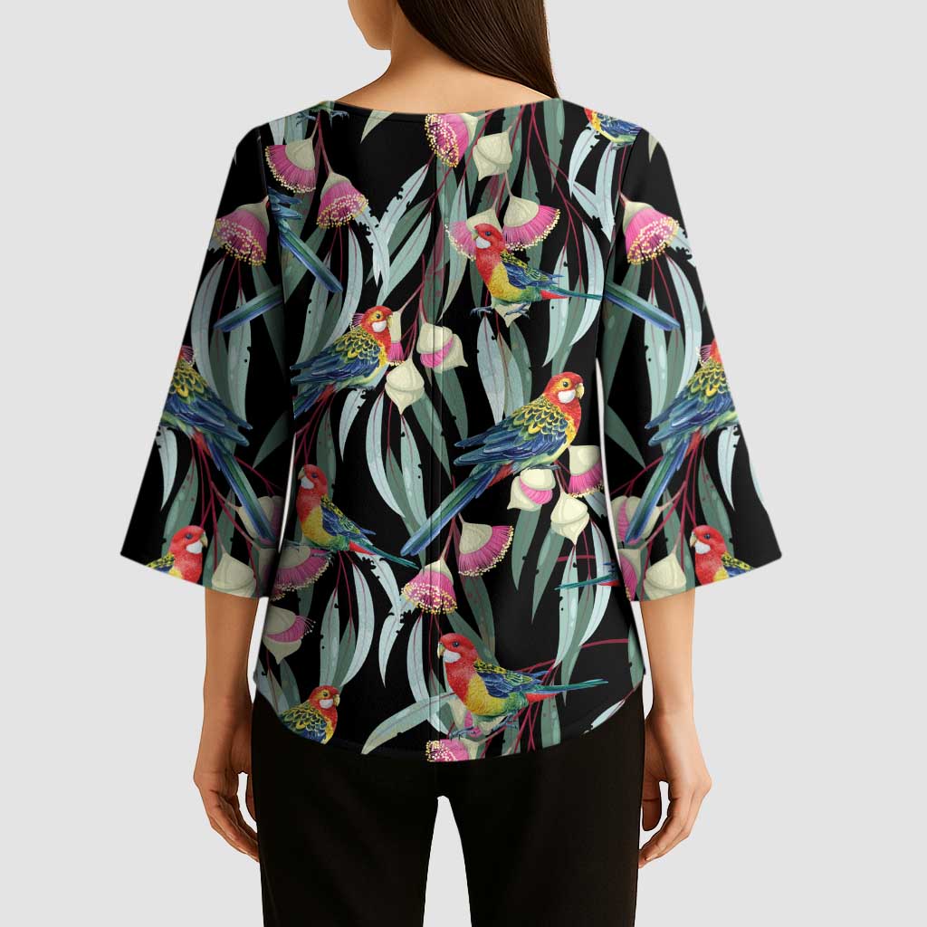 Eastern Rosella Australia Kimono Sleeve Blouse Eucalyptus Blossom Seamless Style - Aussie Hoodie